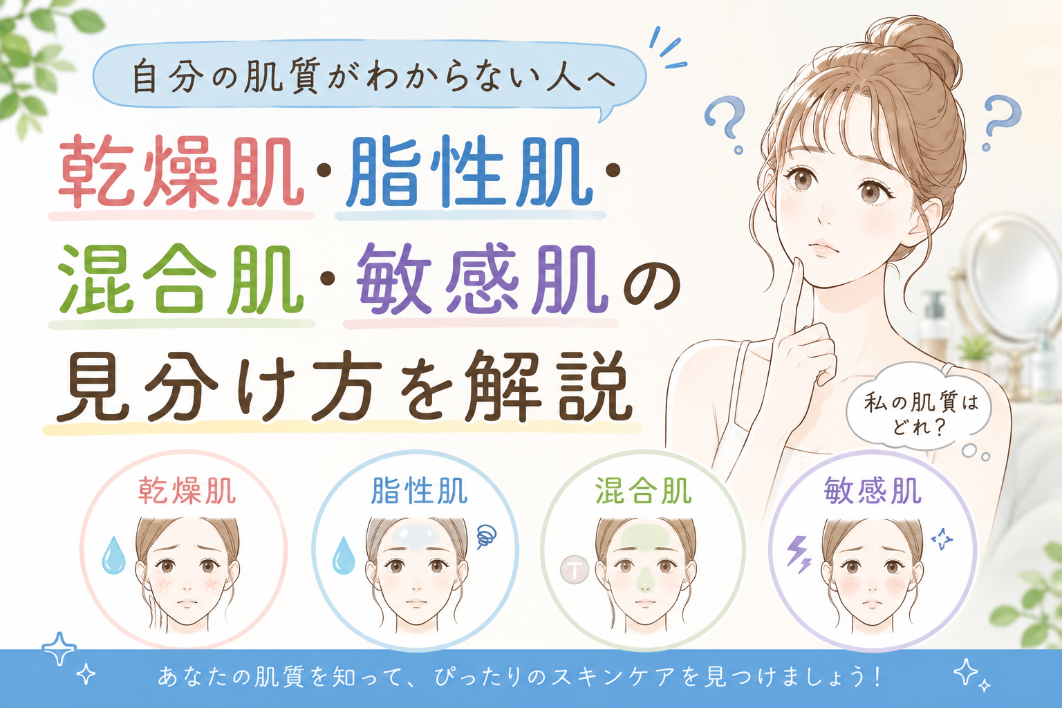 自分の肌質がわからない人へ｜乾燥肌・脂性肌・混合肌・敏感肌の見分け方を解説